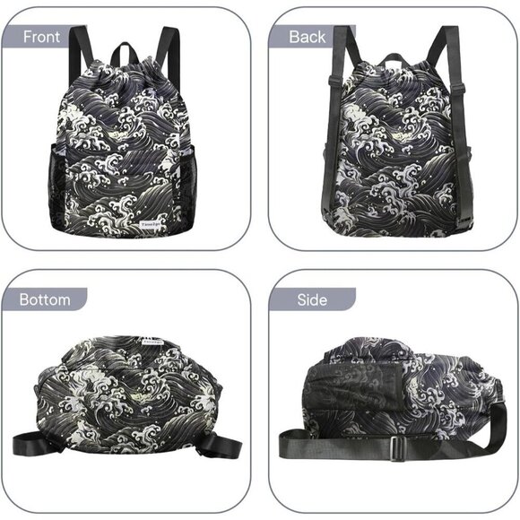 ✨ Time2go Sports Gym Sackpack Women Black Mesh Pockets Water-Resistant Backpack - Picture 5 of 7